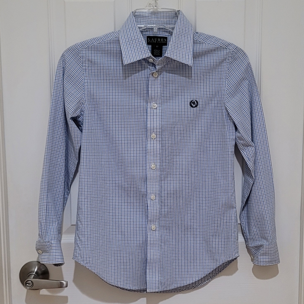 Lauren Ralph Lauren Blue Plaid Boys Button Down Long Sleeve Casual Shirt